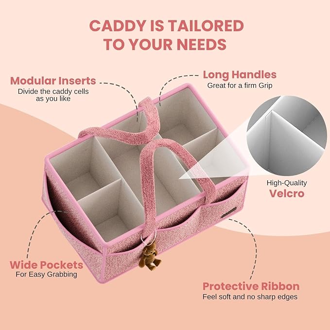 Large Diaper Caddy Organizer with Dividers - Baby Basket for Nursery and Changing Table - Portable Storage with Strong Handles for Diapers, Wipes and Newborn Essentials