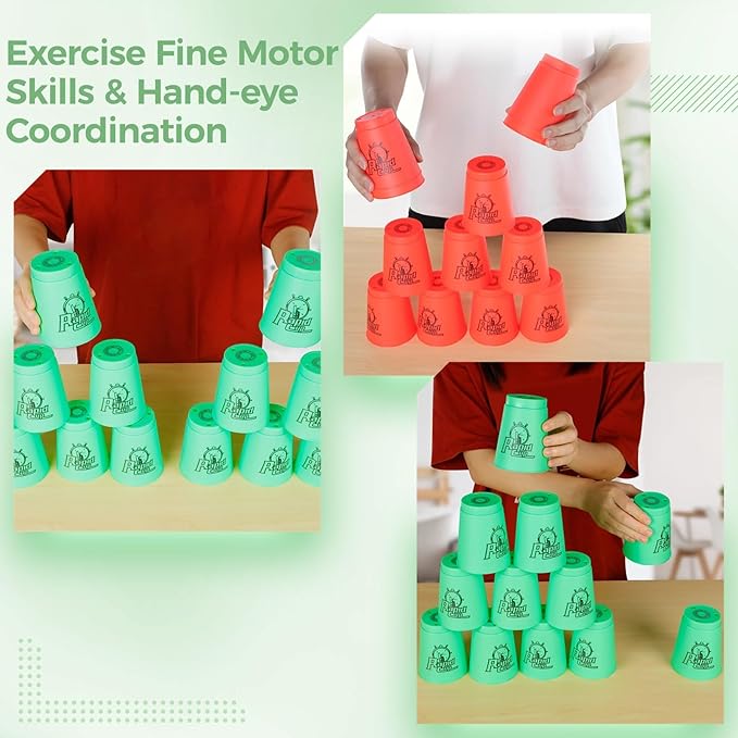 yeesport Sport Stacking Cups, 24pcs Sports Stacking Cups Sport Training Game for Challenge Competition Travel Party Gift for Kids and Adults (Red+Green)