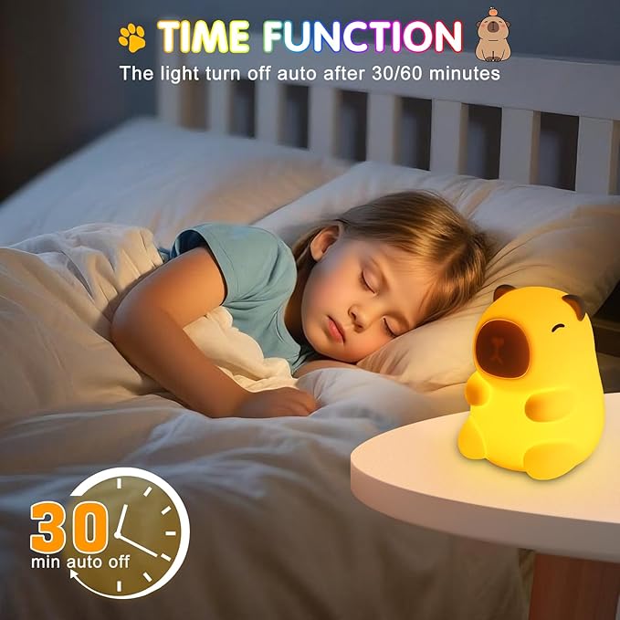 Night Light for Kids, 7 Color Changing BPA-Free Silicone Lamp with Touch Control, Eye Protection, Rechargeable Battery, Soft & Safe Nursery Lamp for Boys & Girls (Turtle Backpack Capybara)