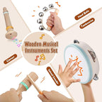 Musical Instruments Wooden for Kids 1-5 Year, Percussion Instruments Music Toy Set with Tambourine, Handbells, Clarinet, Sounder for Toddlers, Montessori Educational Toys for Baby (Natural Color)