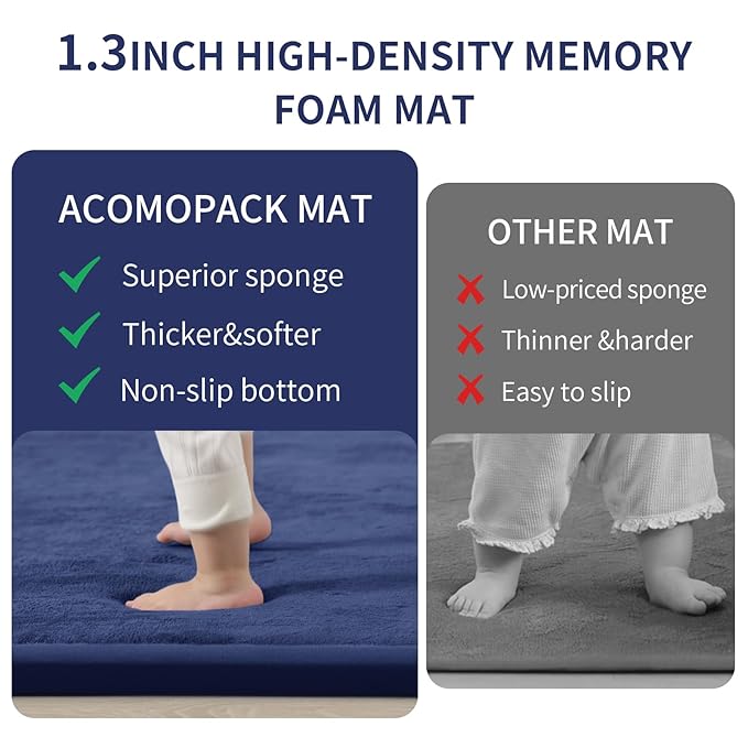 ACOMOPACK Baby Play Mat for Floor 1.3" Thick Memory Foam Play Mat 39"×59" Tummy Time Crawling with Non-Slip Bottom for Living Room,Nursery,Soft Velvet Playpen Mats for Kids,Infants（Royal Blue）