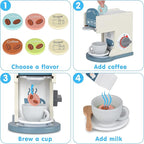 Play Kitchen Accessories Kids Wooden Coffee Maker Toy Espresso Machine Toddler Toy Kitchen Sets for Girls and Boys (Coffee Maker) (White)