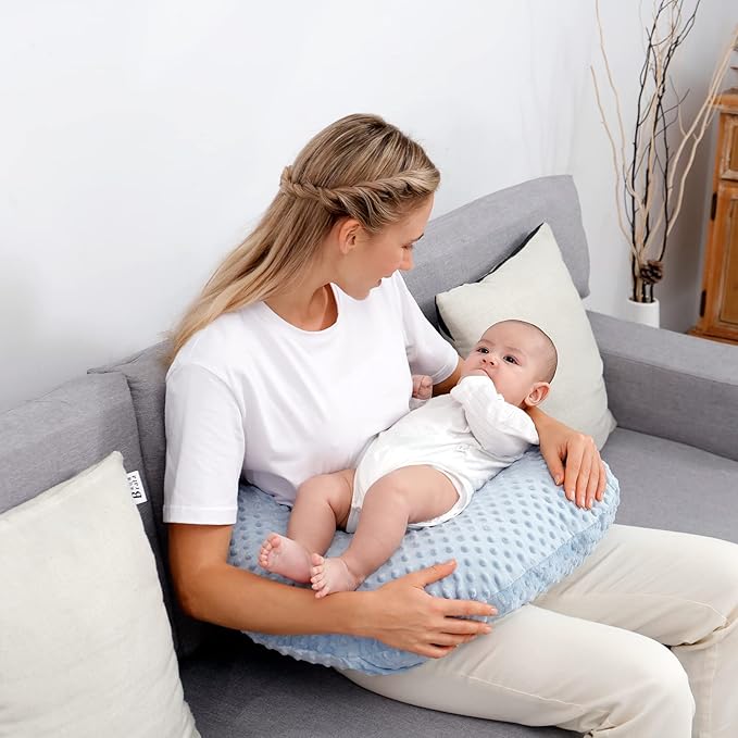 Nursing Pillow and Positioner with Cover for Breastfeeding and Bottle Feeding, Propping Baby, Tummy Time, Baby Sitting Support, Awake-Time Support (Blue, 22" x 17.7" x 5.9")