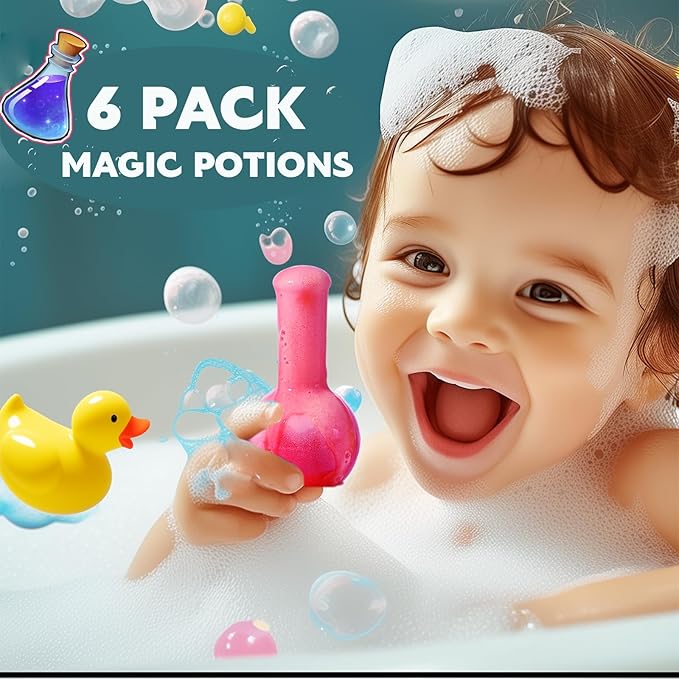 MeCids Magic Potion Bubble Bath Bombs for Kids -Bath Color Tablets Bath Potions for Toddlers Ages 4-12 Fun Science Kit Gift for Birthday, Halloween，Christmas- 6 Pack