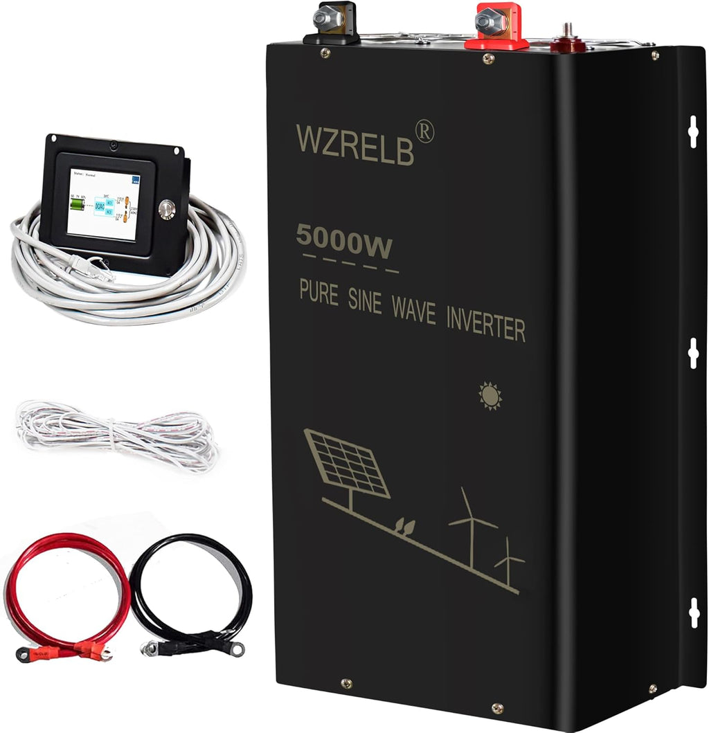 WZRELB 5000W 48V Pure Sine Wave Inverter,48 Volt DC to AC 120V 240V Split Phase Power Inverter,15ft LCD Remote Panel,2*AC Hardwire Terminal,10KW Surge