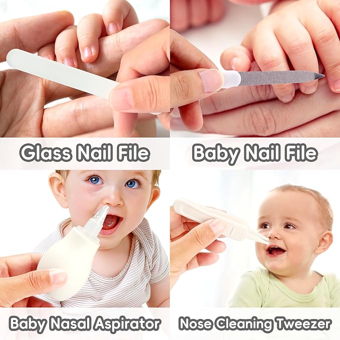 Baby Grooming Kit, Infant Safety Care Set with Hair Brush Comb Nail Clipper Nasal Aspirator,Baby Essentials Kit for Newborn Girls Boys (Grey White)