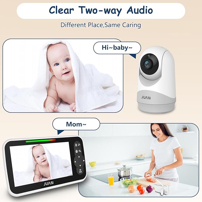 JUAN Baby Monitor with Camera and Audio, 5" LCD Screen, No WiFi 100% Private, 3500mAh Long Battery, 1000ft Range Connection, Remote Pan-Tilt-Zoom, Crystal Night Vision, 2-Way Talk for Newborn Infant