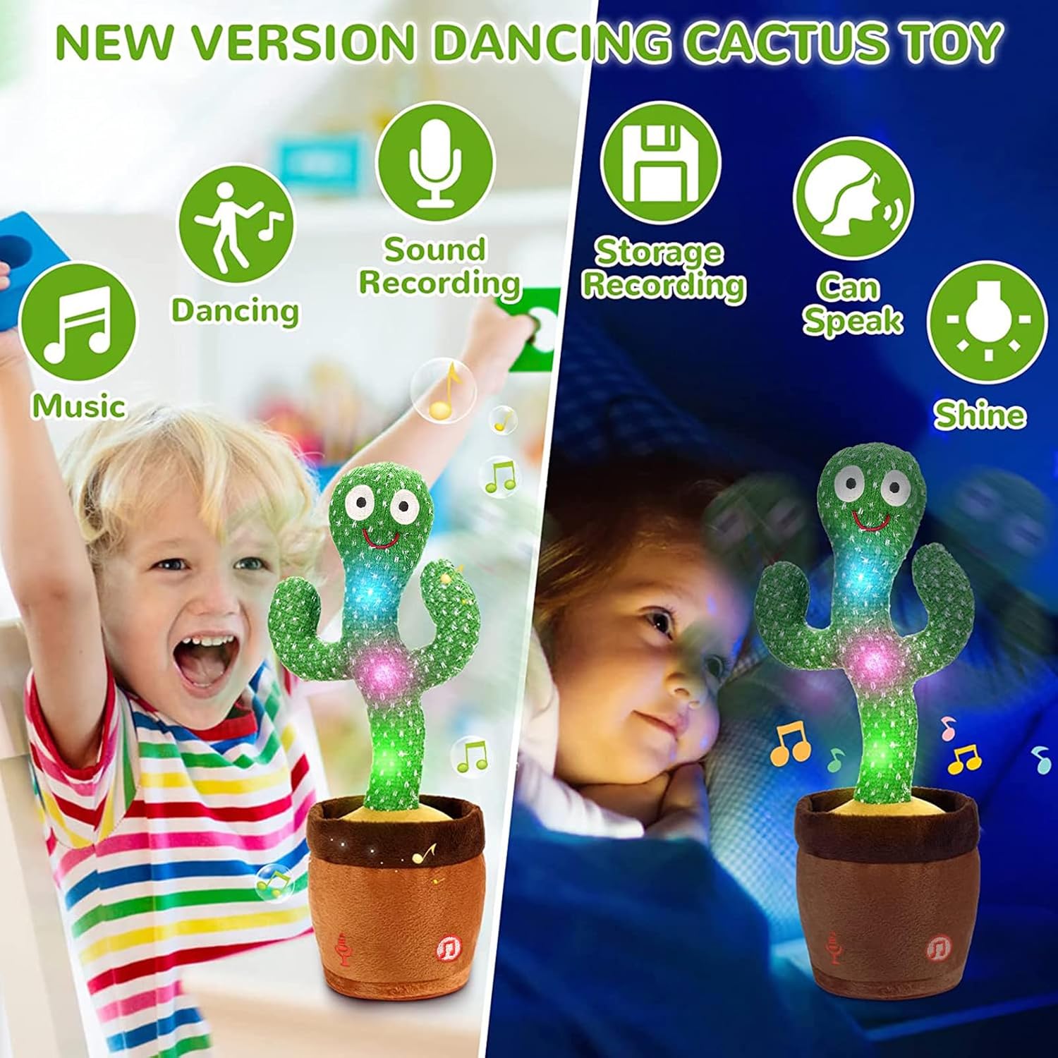 Dancing Talking Cactus Toy for Babies & Toddlers - 120 English Songs, Interactive Repeating Repeats What You Say for Baby Toy,Tummy Time Toys –Baby Toys Girls Gifts