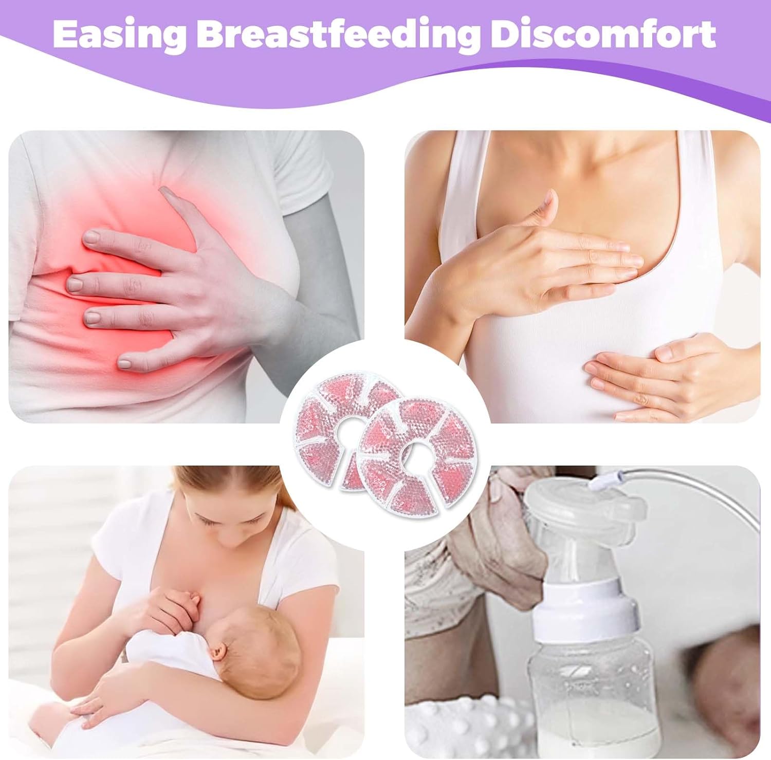 Breast Therapy Ice Packs, Hot and Cold Breast Pads, Breastfeeding Essentials Large Gel Bead Packs for Moms, 2 Pack (Pink, M)