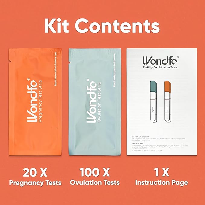 Wondfo 100 Ovulation Test Strips and 20 Pregnancy Test Strips Kit - Rapid Test Detection for Home Self-Checking Urine Test (100 LH + 20 HCG)