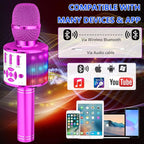 Amazmic Kids Karaoke Microphone Machine Toy Bluetooth Microphone Portable Wireless Karaoke Machine Handheld with LED Lights, Gift for Children Adults Birthday Party, Home KTV(Purple)