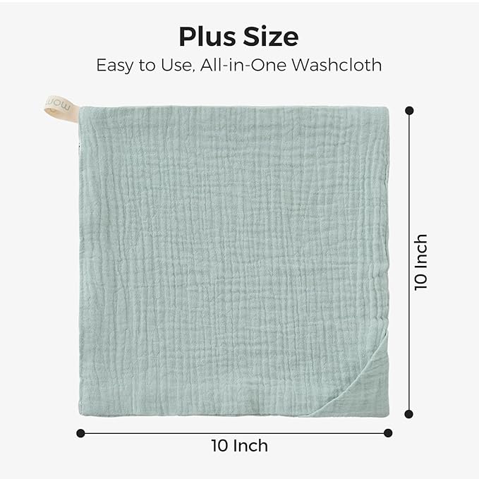 Momcozy Soft & Absorbent Baby Washcloths - 4 Layer Design| Medium Thickness| Premium Cotton for Newborns' Skin-Great for Bathing, Wiping & on-The-go Use, Shower Gift and Essential(5 Pack, 10x10 inch)