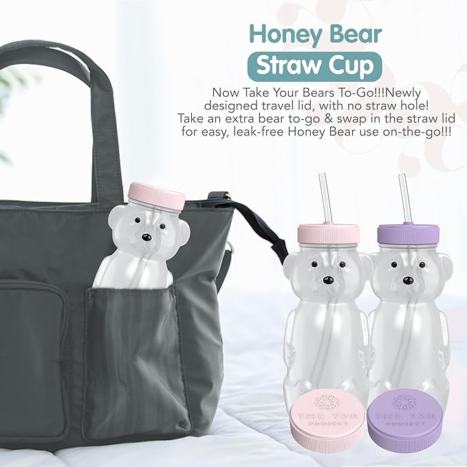 Honey Bear Straw Cup for Babies, Honey Bear Cups with Travel Lid, 2-Pack Therapy Learning HoneyBear Straw Sippy Cup for Toddlers, Cherry Blossom & Unicorn, 8 oz
