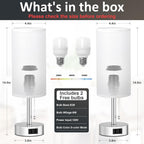 White Silver Bedside Table Lamps Set of 2-3 Color Temperatures Pull Chain Lamp with AC Outlet Charging Port, Two Round Night Stand Lamps for Bedroom, Small Bed Side Light with E26 LED Bulbs