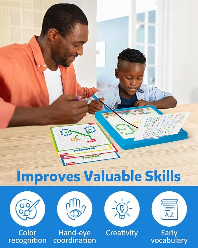 Coogam Magnetic Drawing Board, Large Magnet Doodle Board with Pen and Dot Beads, Color Shape Pattern Art Pad, Montessori Educational Traveling Toy Gift for 3 4 5 6 Years Old Toddlers