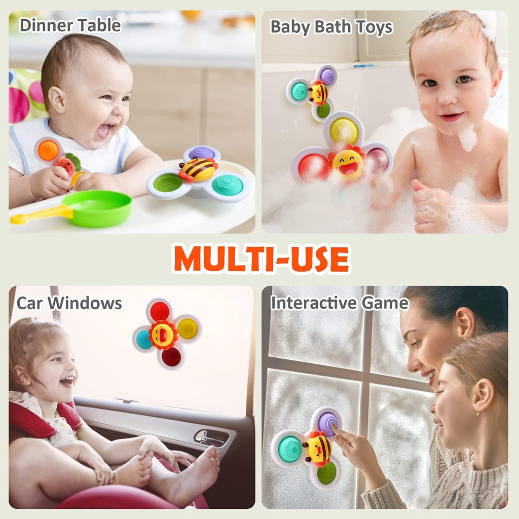 Suction Cup Spinner Toys for Baby, Pop it Fidget Toys for 1-3 Toddlers Gifts Spinning Top Sensory Toy Bath Toys Birthday Gifts for Boy Girl (3 Pcs)