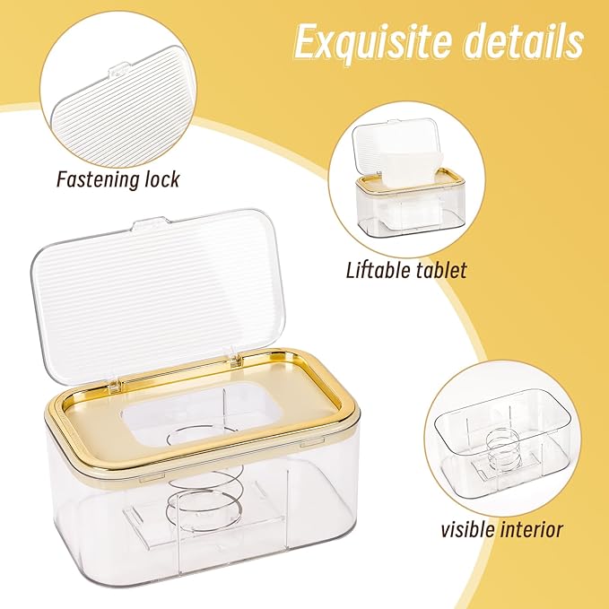 Baby Wipes Dispenser, Wipe Holder Wipes Container Large Capacity Keep Wipes Fresh & Easy to Open (Gold)
