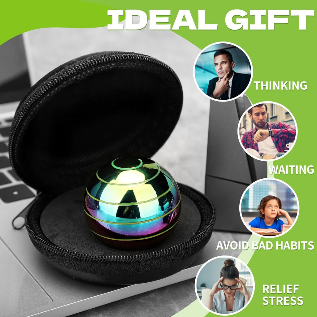 Kinetic Fidget Spinner Lumious Desk Toy for Kids Adults, Cool Optical Illusion Gadget Metal Stress Relief Gyro Ball, Easter Egg Stuffer Birthday Party Gift for Age 3-12 5-16 (Rainbow-Green Light)