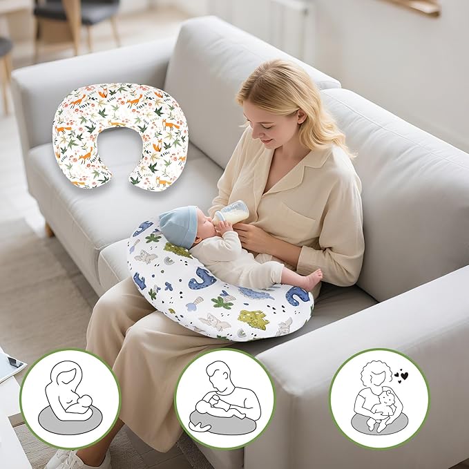 Nursing Pillow Covers 2 Pack – Soft Breathable Cotton, Fits Standard Breastfeeding Pillows, Washable & Hypoallergenic for Newborn Baby Girls & Boys,Cover Only