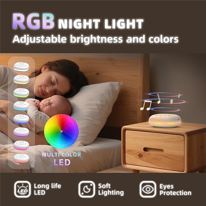 Portable White Noise Machine for Baby Adults, Rechargeable Brown/Pink Noise Sound Machine for Sleeping, 20 Soothing Sounds with Night Light for Travel, Nursery, Office Privacy & Noise Canceling