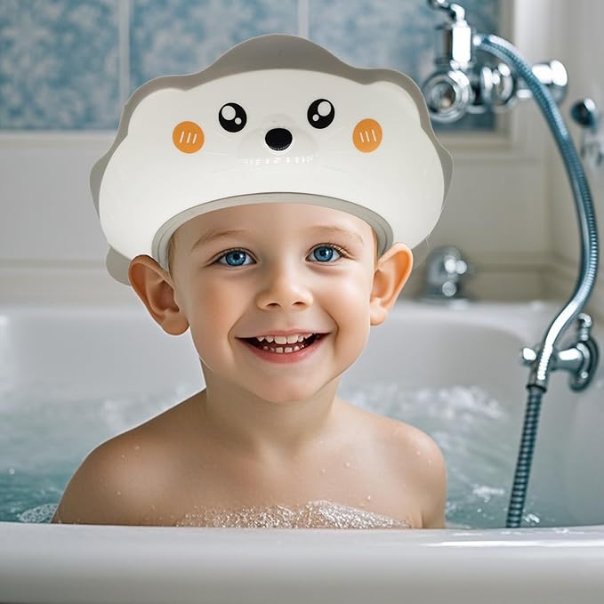 Baby Shower Cap, Baby Shower Cap Shield, Shower Cap for Kids, Visor Hat for Eye and Ear Protection for 0-9 Years Old Children, Cute Sea Lion shape Makes the Baby Bath More Fun (White)