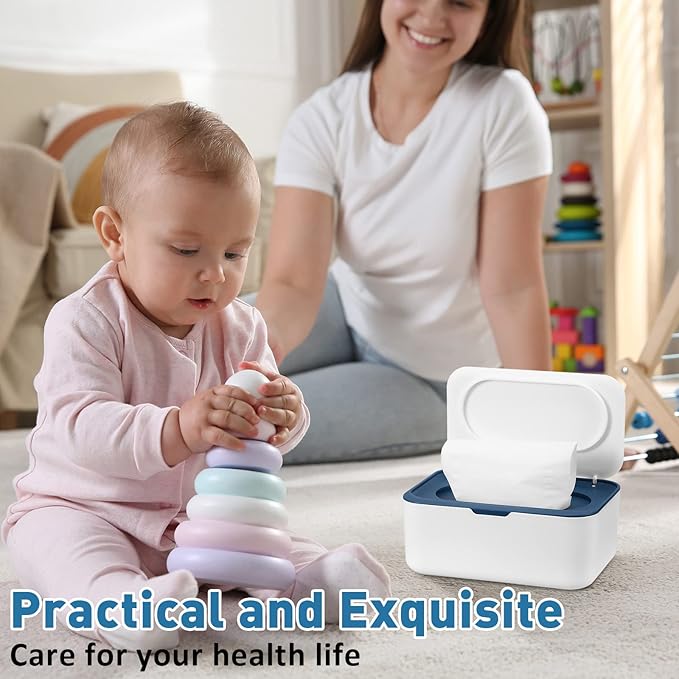 6 Pack Baby Wipes Dispenser Wipe Holder with Lids Refillable Container with Sealing Design Keeps Fresh Easy Open and Close for Bathroom Baby Nursery(Dark Blue)