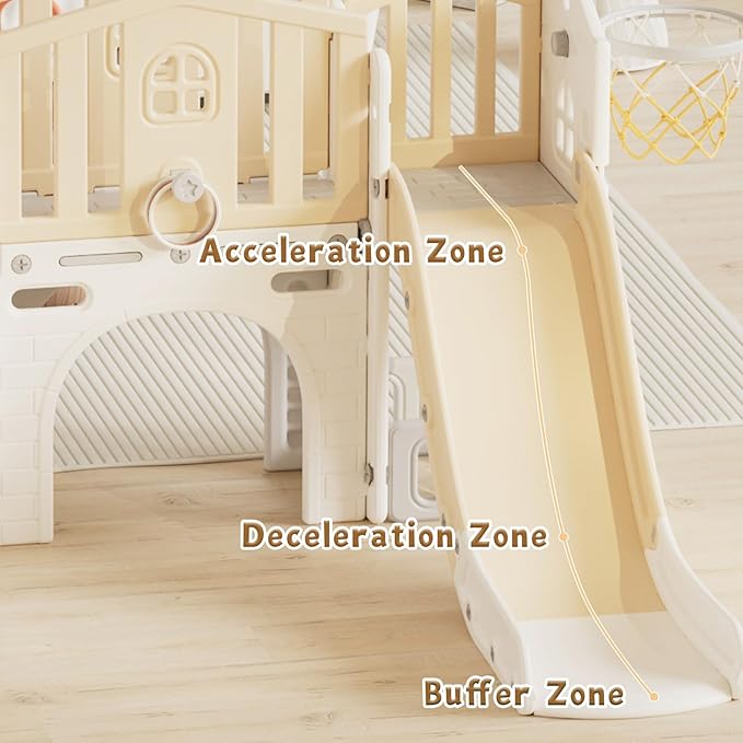 XJD 9 in 1 Toddler Slide Set, Kids Slide for Toddlers Age 1+, Toddler Climber Slide PlaySet with Basketball Hoop and Ball,Outdoor Indoor Playground for Toddlers 1-3 (Beige)