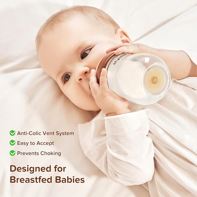 Thyseed Glass Natural Anti-Colic Baby Bottles | Newborn Breast Like Nursing Bottle for Breastfed Babies with Nipple(2-3 Months),5oz,1pack