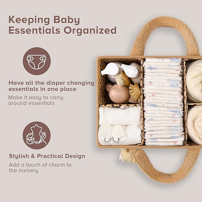 PeraBella Diaper Caddy Organizer for Changing Table, Storage Basket for Wipes, Gift for Baby Shower, Car Organizer, Nursery Organizer, Portable Storage