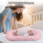 Baby Lounger Play Mat,Baby Lounger for Newborn Tummy Time for Baby in Bed,0° Angle Newborn Lounger Baby Nest for Boys & Girls 0-12 Months(Pink)