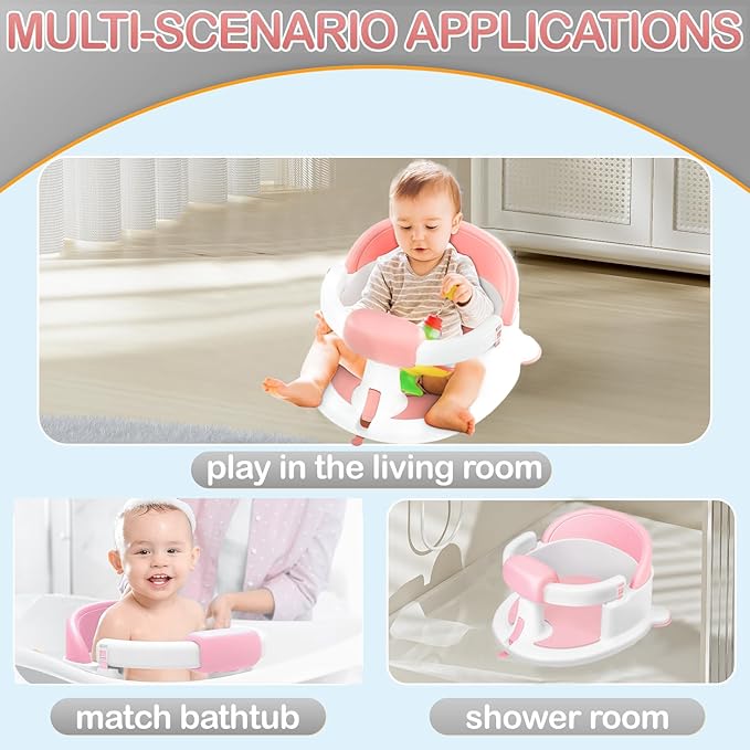 Baby Bath Seat for Babies 6 Months & up, Non-Slip Toddler Bath Seats for Babies Sitting Up,Safe Infant & Newborn Baby Bath Chair Support for Bathtub/Living Room/Shower Room, Pink
