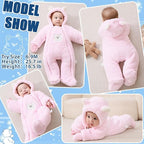 Fairy Baby Newborn Baby Winter Snowsuit Bear Thick Romper Footie Double Zip Hooded Jumpsuit Fleece Coat Infant Boy Girl 0-12M