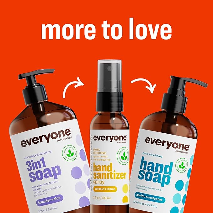 Everyone 3-in-1 Kids Soap, Body Wash, Bubble Bath, Shampoo, 32 Ounce (Pack of 2), Orange Squeeze, Coconut Cleanser with Organic Plant Extracts and Pure Essential Oils (Packaging May Vary)