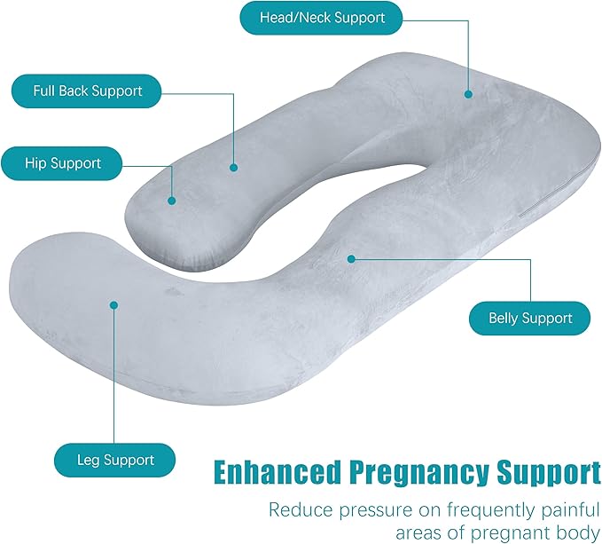 Cute Castle Pregnancy Pillows, Soft U-Shape Maternity Pillow with Removable Cover - Full Body Pillows for Adults Sleeping - Pregnancy Must Haves - Jumbo 57 Inch - Light Grey