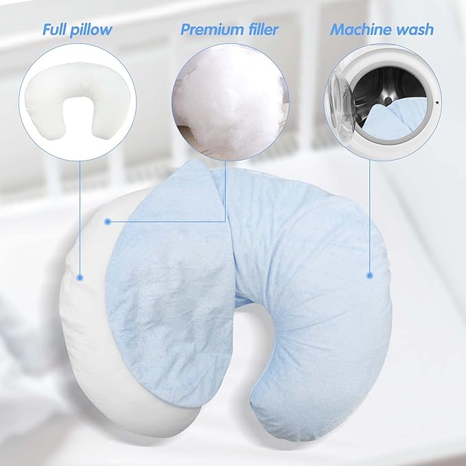 LAT Waterproof Nursing Pillow for Breastfeeding,Waterproof Removable Cover,Ergonomic Breast Feeding Pillows Baby for Baby Boys and Girls,Machine Washable(Blue)