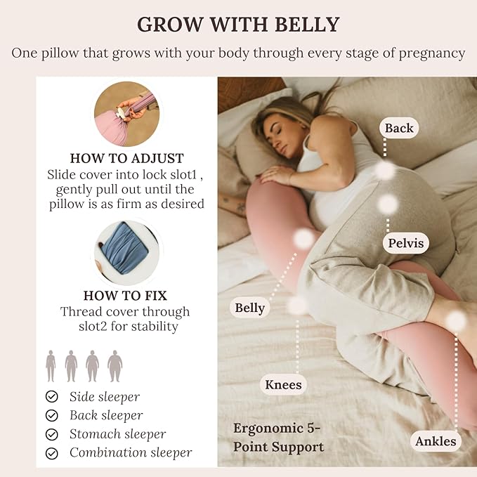 Pregnancy Pillow 5-in-1 【Cooling Cover, Adjustable to Grow with Belly】 Beanbag Style, Lockable O-Shape Nursing Maternity Pillow, 5-Point Full Body Support for Side Sleepers, with Travel Bag - Blue