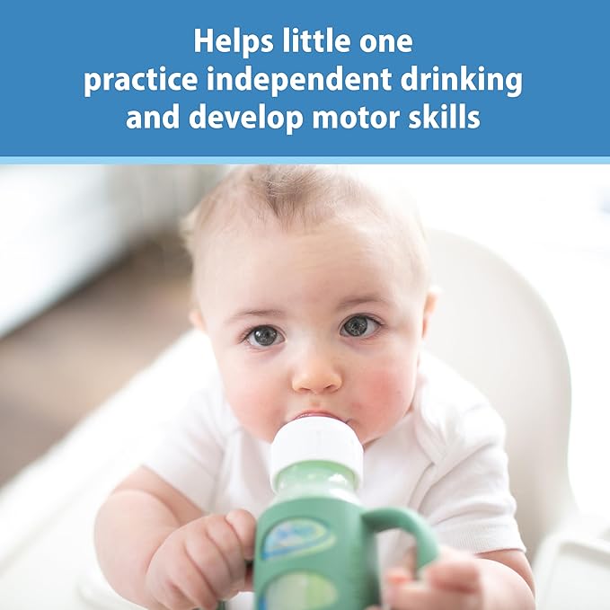 Dr. Brown's Narrow Baby Bottle Handles, 100% Silicone, Easy Grip Removable Handles for Bottle to Sippy Cup Transition, Gray, 4m+