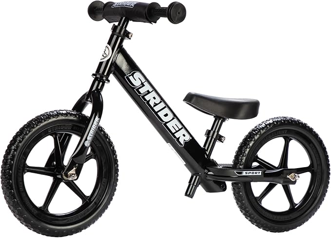 Strider 12” Sport Bike - No Pedal Balance Bicycle for Kids 1 to 4 Years - Includes Safety Pad, Padded Seat, Mini Grips & Flat-Free Tires - Tool-Free Assembly & Adjustments