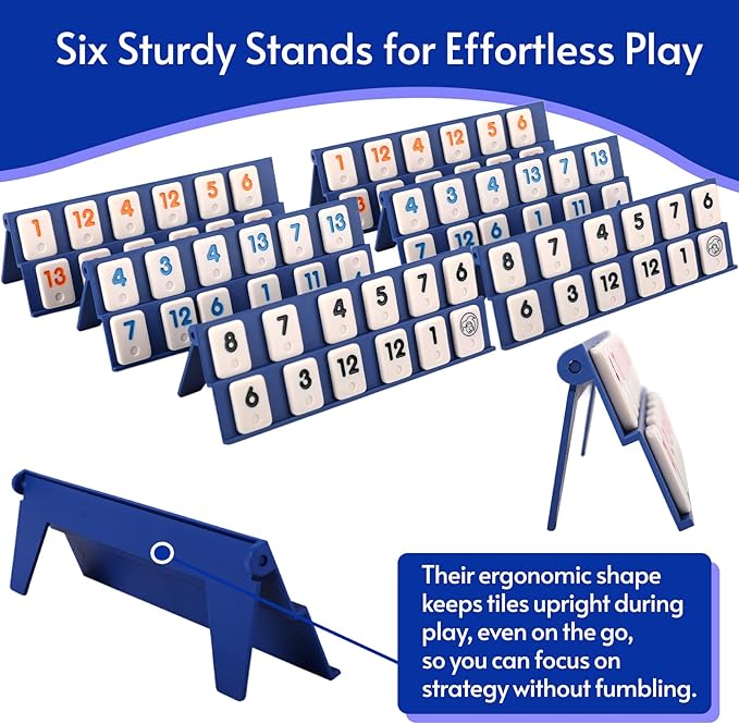 Mini Rummy Cube Game Set 6 Players with 6 Holders and 160 Rummy Tiles, Small Travel and Family Board Game for Adults and Kids