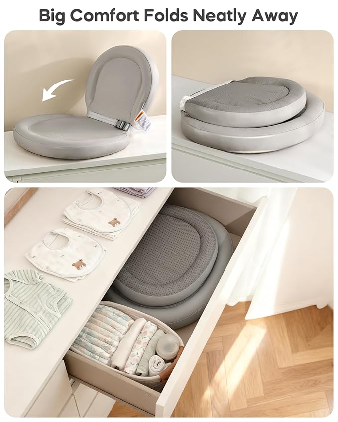 Baby Changing Pad with Waterproof & Wipe-Clean, Non-Slip Foldable PU Diaper Changing Pad, Adjustable Safety Belt, Changing Pad for Dresser, Changing Table,30"X19",Gray