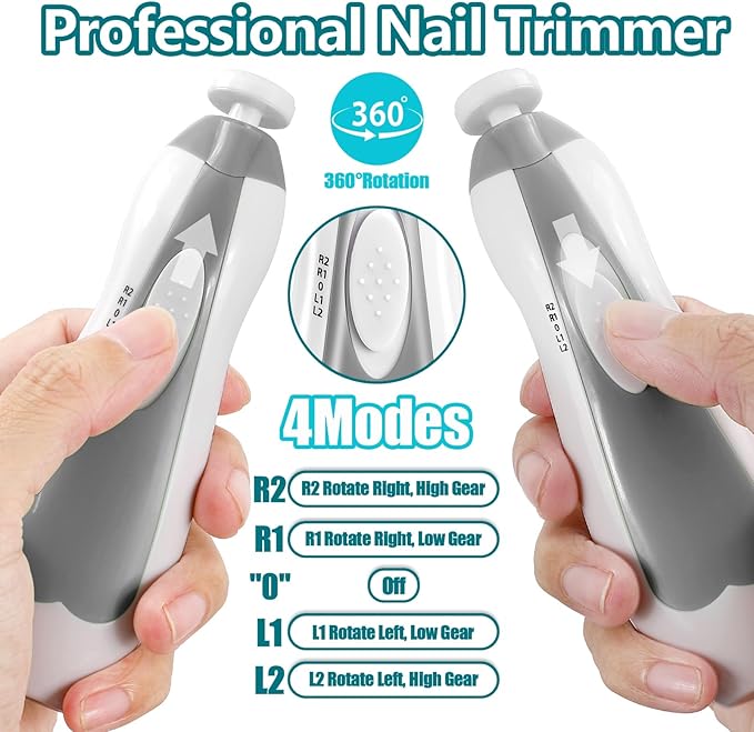 Baby Nail Trimmer Electric, 6 in 1 Rechargeable Baby Nail Clippers Manicure Set Grooming Kit for Toddler Infant or Adults (Grey)