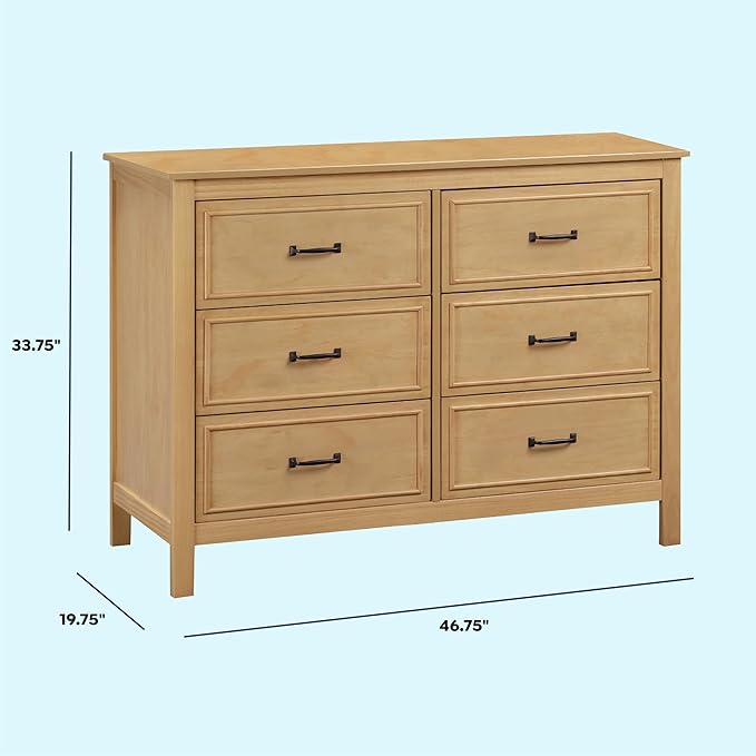 DaVinci Charlie 6-Drawer Baby Dresser - Wooden Double Chest of Drawers for Kids, Boys and Girls - Multi-Purpose Storage Dresser for Bedroom, Nursery, Living Room & Hallway, Easy to Assemble - Honey