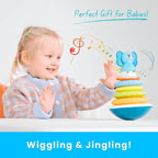 PlenPLAY Baby Tummy Time Toys - Musical Stacking Rings for Toddlers 1-3, Sensory Learning Toys with Elephant Themed Stackable Rings