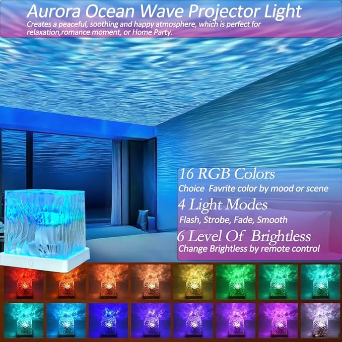 Ocean Wave Projector Light - 16 Color LED Star Night Light with 4 Modes,Galaxy Projector Light for Bedroom, Home Theater, Ceiling Decor