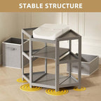 KORIMEFA Changing Table with Drawers, Corner Baby Diaper Changing Station for Nursery with Laundry Hamper, Storage Bin, and Contoured Pad for Baby - Grey