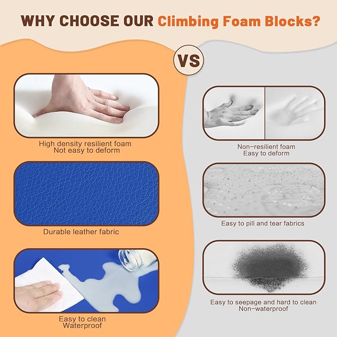 9-Piece Climbing Foam Blocks: Soft PU Leather - Baby Climb and Crawl Activity Blocks - Kids Play Gym Equipment Indoor for Development