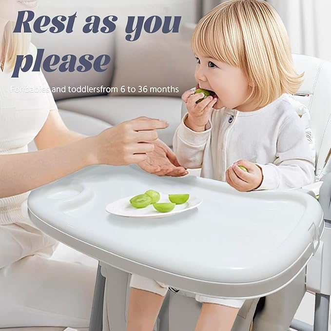 5 in 1 Baby High Chair Swings for Infants Foldable Rocking 8 Level Height Adjustment Eco Friendly Washable PU Cushion(White)