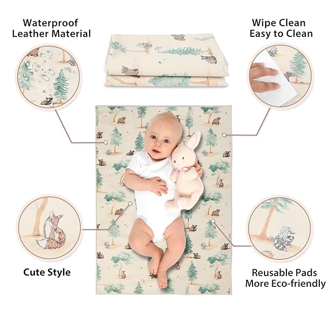 Vegan Leather Baby Changing Mat - Wipeable Portable Changing Pad, Foldable Travel Changing Mat for Baby, Newborns Toddlers Shower Gifts (Forest,20"*28")