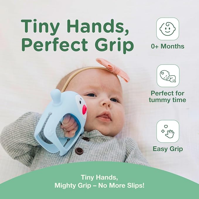 Teething Toy for Infants & Babies, Teethers for Babies 3-6 Months, Baby Teethers 0-6 Months, Teething Toys 6-12 Months, TotCo Never-Drop Baby Teething Toy, Blue