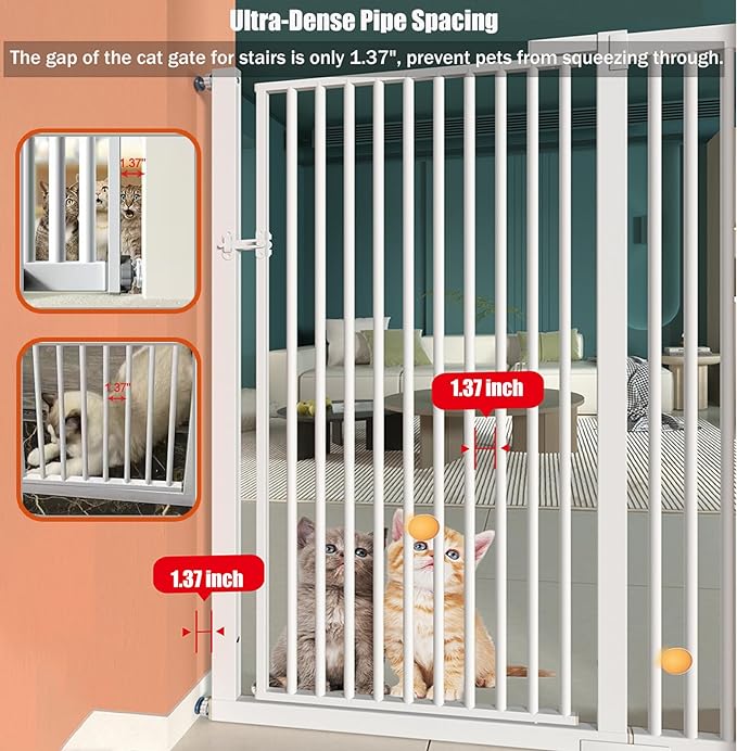 55.1 Inch Tall Baby Gate Auto Close Dog Gate Adjustable 29.92"- 43" Wide Pressure Mounted Walk Through Swing Pet Gate for Doorways (White, 29.92" - 43")